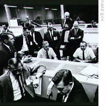Mission Control in Houston, Texas. The first attempt to launch Gemini 6 ended in failure.