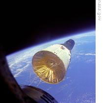 A photo of Gemini 6 taken by the crew of Gemini 7