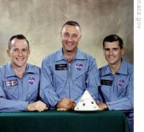 The crew of Apollo 1, from left, Virgil Grissom, Edward White and Roger Chaffee