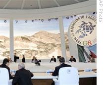 Group of Eight leaders meeting to discuss the recession, climate change and development aid in L'Aquila, Italy