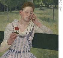 A detail of “A Woman with a Red Zinnia”, painted in 1891