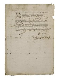 The world's oldest share, issued by sea trading firm Dutch East India Company, is seen at the West Fries Museum in Hoorn in this September 10, 2010 handout photo.