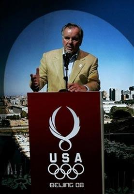 The Mayor of Chicago Richard Daley speaks at a reception held by the United States Olympic committee, celebrating the city of Chicago's bid as a candidate city for the 2016 Olympic Games, in Beijing , China, Monday, Aug, 11, 2008.(AP Photo/ Elizabeth Dalziel)